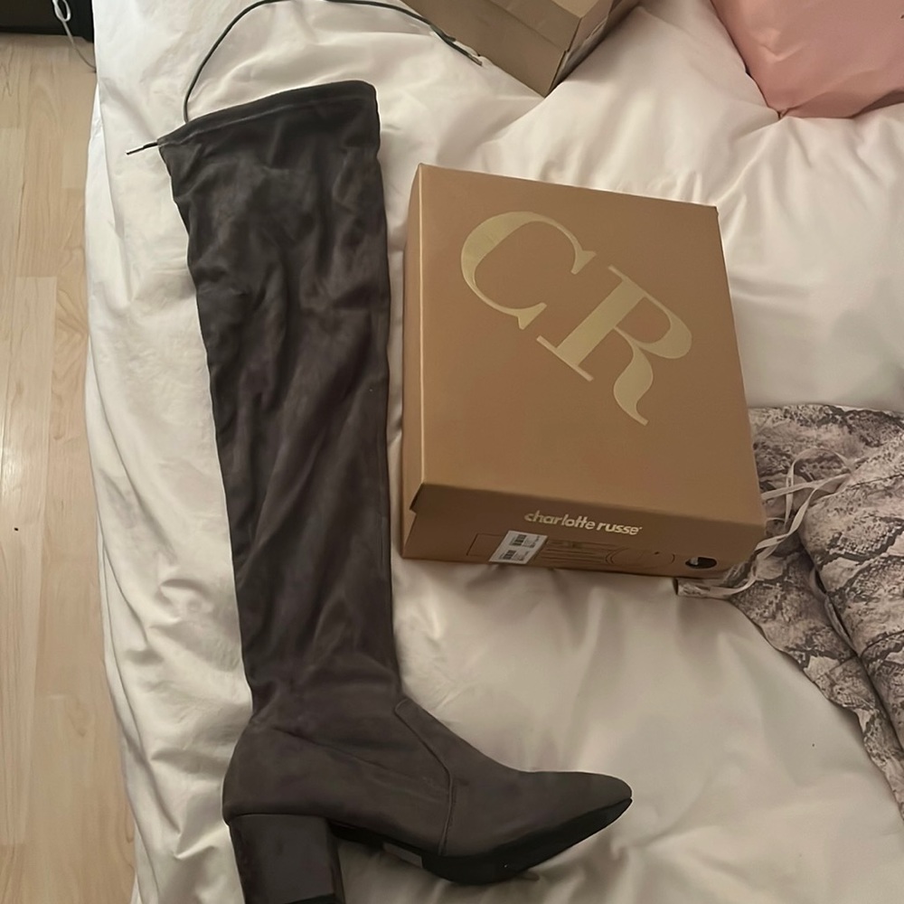 Charlotte Russe thigh high boots with heel gray size 9